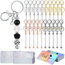 15/30/60 Stücke Perlenbare Schlüsselanhänger Stangen, wiederverschließbare Beutel und Dankeskarten Set beinhaltet 5/10/20 Perlen Schlüsselanhänger, 5/10/20 Verpackungsbeutel, 5/10/20 Dankeskarten für DIY Anhänger Handwerkskunst Schmuck