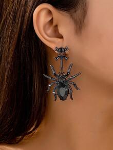 1 Pair European & American Halloween Spider & Skull Earrings, Unique Metal Dark Style Earrings For Women - Black - View 4
