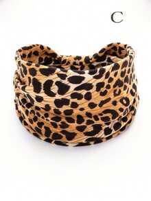 1 pieza Diadema ancha de estilo bohemio con estampado de leopardo para mujeres, turbante, banda elástica con nudo, accesorios para el cabello antideslizantes para hacer ejercicio