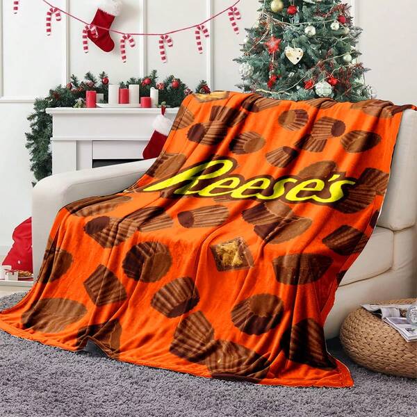 1pc Super Soft Flannel Blanket, Peanut Butter & Chocolate Pattern Throw Blanket, Snack Gift Blanket, Christmas Gift, Bedroom Decor, Picnic Blanket, Travel Blanket, Bed Blanket, Couch Blanket, Autumn Blanket, Soft Plush Blanket, Washable, Home, Travel, Outdoor Ideal Gift