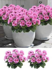 4pcs/1pc/2pcs Artificial Geranium Flowers With Green Foliage, Realistic Silk Flowers For Indoor & Outdoor Decor, Perfect For Garden, Porch, Patio, Window Box, And Hanging Planter, Maintenance-Free Plants