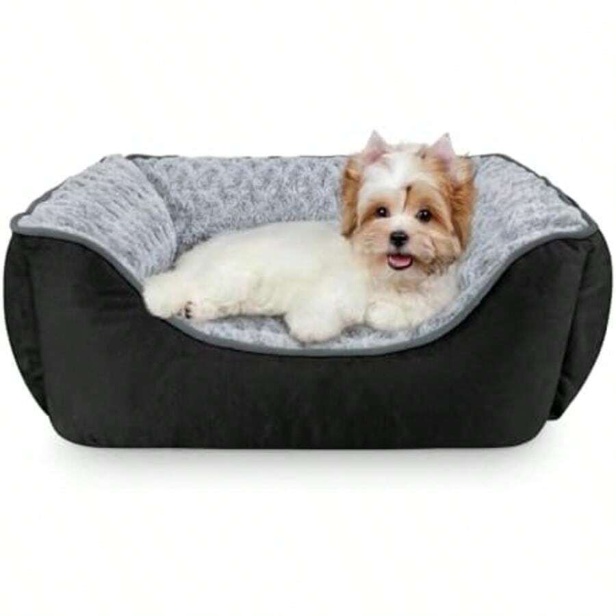 JOEJOY Rectangle Dog Bed For Large Medium Small Dogs - Washable Orthopedic Sofa Bed, Soft Breathable Puppy & Pet Cuddler, Durable Calming Dog Bed With Anti-Slip Bottom, Multiple Sizes,(S(20"X 19"X 6") Black) - Type15 - 查看 1