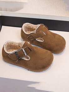 1 Pair Children's Soft Bottom Non-Slip Flat Shoes, Girls Comfortable Loafers, Boys Warm Thermal Lined Casual Shoes, Autumn/Winter