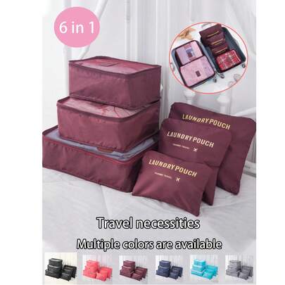 Bộ 6 túi đựng đồ du lịch - Túi đựng đồ du lịch có thể gấp gọn, Túi đựng quần áo chống thấm nước dung tích lớn, Túi đựng giày, Túi rút, Túi đựng đồ du lịch, Túi đựng mỹ phẩm, Túi đựng đồ lót, Túi đựng đồ trang điểm, Túi đựng đồ - Dễ dàng sắp xếp quần áo, Thích hợp đựng bút, cọ phấn mắt, băng vệ sinh, son môi, cọ trang điểm, bút kẻ mắt, son bóng, mỹ phẩm chăm sóc da, cốc đựng bàn chải đánh răng, xà phòng, dầu gội, lược, đồng hồ, điện thoại, vòng cổ, trang sức, sản phẩm kỹ thuật số