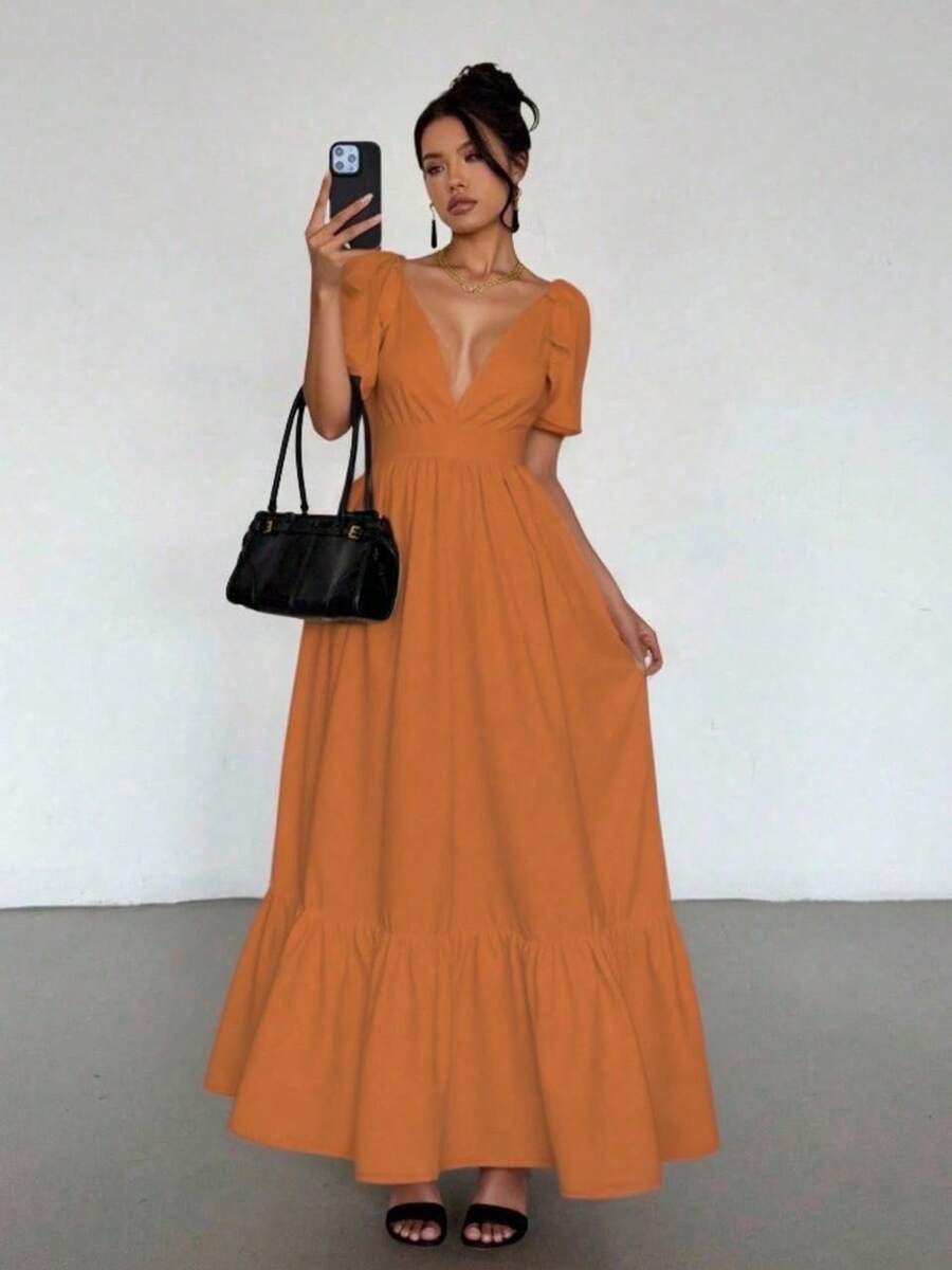 Women Long Dresses - Orange - View 1