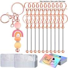 15/30/60 Stücke Perlenbare Schlüsselanhänger Stangen, wiederverschließbare Beutel und Dankeskarten Set beinhaltet 5/10/20 Perlen Schlüsselanhänger, 5/10/20 Verpackungsbeutel, 5/10/20 Dankeskarten für DIY Anhänger Handwerkskunst Schmuck