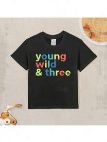 Back To School Gifts3rd Birthday Boy- Funny Young& Three T-Shirt T ShirtChildren's Versatile Pattern T-Shirts Can Be Paired With Casual Pants, Shorts, Or Jeans. - Black - View 1