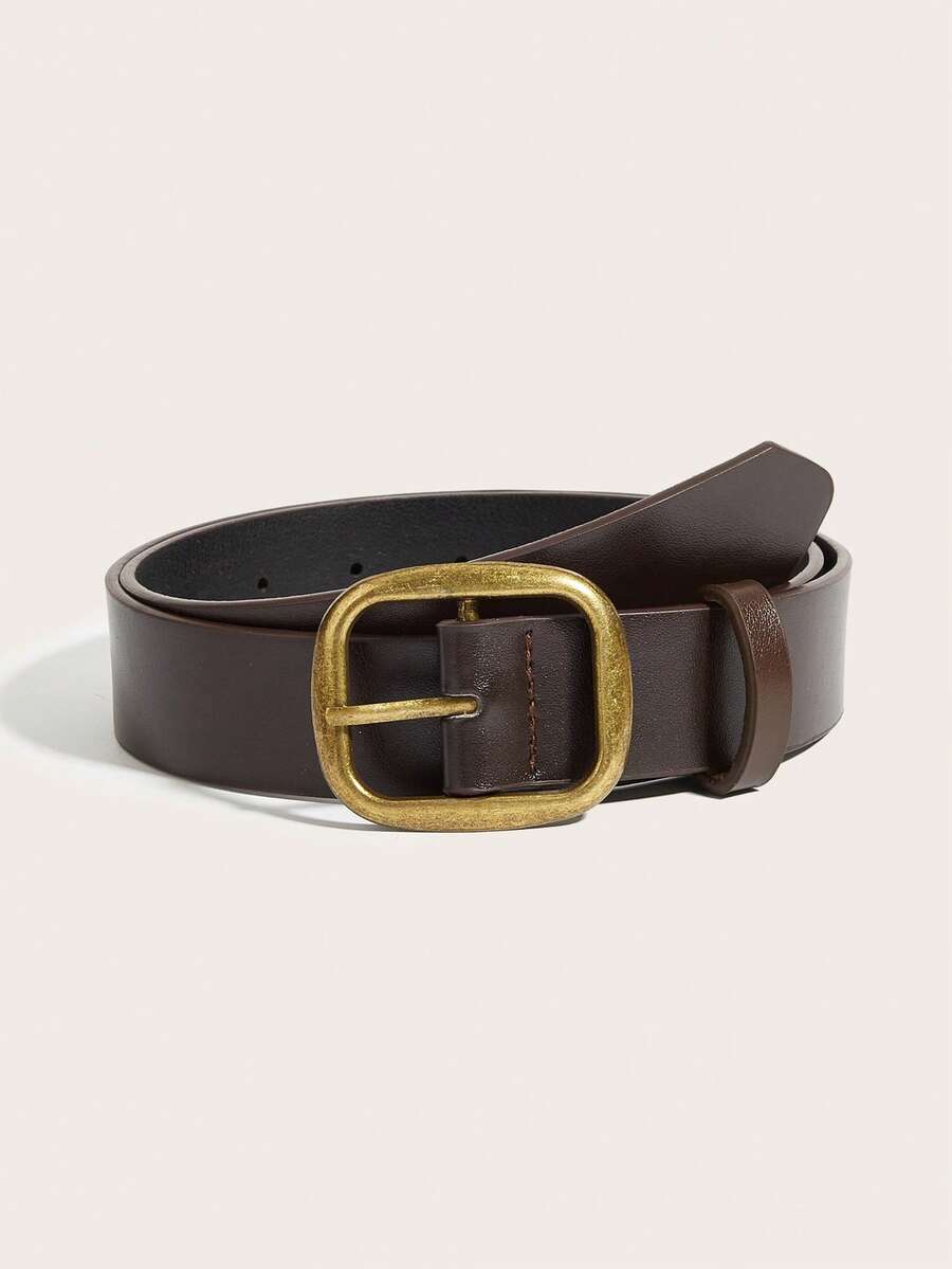 1 pieza Cinturón de cuero de PU con hebilla de aleación vintage impresa, adecuado para el estilo vaquero occidental - Café - Ver 1