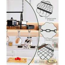 Hanging Pot Rack Pot Hanger For Kitchen Ceiling Mounted Pot Holder Cookware Organizer With 12 SShaped Hooks For Pot Pan Storage SpaceSaving Rustic Brown And Black TPR08BFC1 - RusticBrownandBlack - View 5