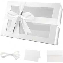 Large White Gift Box With Window, 13.5x9x4.1 Inches Clear Gift Box For Present Contains Ribbon, Card, Bridesmaid Proposal Box With Magnetic Lid (Glossy White) - Trắng-13,5x9x4,1 inch-Gói 1 - Xem 3