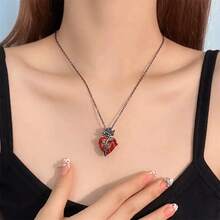 Gothic Rose Heart Necklace For Women Jewelry Flower Heart-Shaped Choker Valentine's Day Jewelry Gift - 紅色 - 查看 5