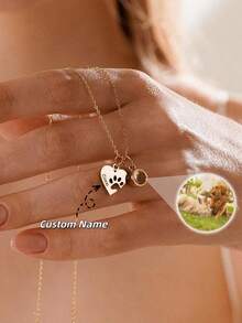 Dây chuyền chiếu ảnh thú cưng theo yêu cầu, Dây chuyền hình trái tim in dấu chân thú cưng và tên, Dây chuyền ảnh có tên, Dây chuyền chiếu ảnh cá nhân hóa, Quà tặng cho bạn gái yêu thú cưng, Dây chuyền ảnh kỷ niệm thú cưng, Dây chuyền nữ thời trang theo yêu cầu, Quà Giáng sinh theo yêu cầu, Trang sức thân thiện với động vật, Trang sức dành cho nữ - Vòng cổ chiếu - Xem 2