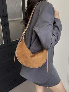 Suede Crescent Crossbody Shoulder Bag For Women, Vintage Hobo Purse