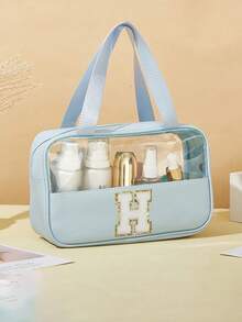 1PC Transparent PVC Toiletry Bag For Makeup Tools Letters Makeup Bag Water-Proof Portable Chenille Letter Zipper Make Up Organizer Minimalist Initial Letter Patch Travel Toiletry Bag For Women For Bathroom Monogram Wash Bag (Letter A~Z) Gift For Mom Beach Bag Beach Essentials Beach Towel Organizer Beach Accessories Beach Stuff Holiday Bag Holiday Essentials For Winter And Fall For Vacation Valentine's Day