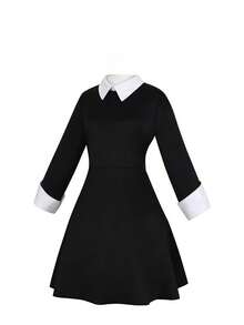 1 pezzo Abito costume da Mercoledì Addams/Cosplay, abito a collo e lunghezza media, per Ognissanti