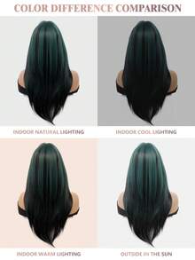 突出显示绿色 26 英寸长直发假发分层自然发质，光滑逼真的假发合成假发适合女性日常派对婚礼假发万圣节使用角色扮演服装假发多功能街头时尚假发 - 挑染綠色 - 查看 8