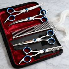 5 Pcs/Set Professional Pet Grooming Stainless Steel Scissors Set For Personal Use: Steel Comb, Flat-Tip Scissors, Nail Clippers, Hair Cutting Scissors Set - 5pcs/set - View 1