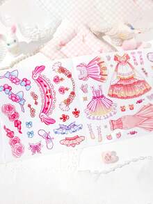 1 Book Of Girl Dress Up Sticker Set, Cute Princess Makeover Stickers, Children Girls Sticker Album, Expression Stickers, No-Cut Stickers, Cute Style Stickers, Cute Character Stickers, Girls Daily Outfit Styling Stickers