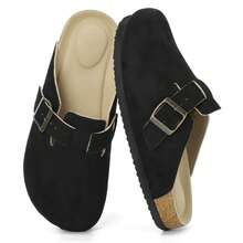 Outdoor Slides Women Stylish And Versatile Slippers Flat Shoes With Comfort Cork Footbed For Outdoor Comfort And Elegance Summer Slides Shoes Sandals For Women Flat Walking Travel - 黑色 - 查看 1