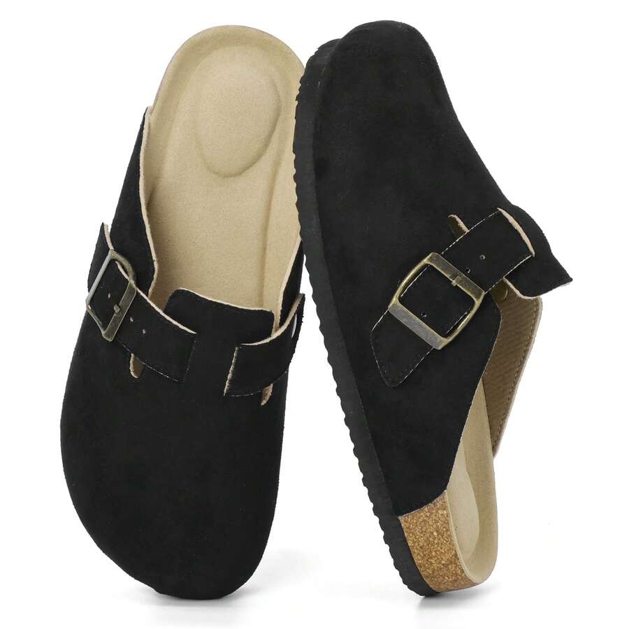 Outdoor Slides Women Stylish And Versatile Slippers Flat Shoes With Comfort Cork Footbed For Outdoor Comfort And Elegance Summer Slides Shoes Sandals For Women Flat Walking Travel - 黑色 - 查看 1