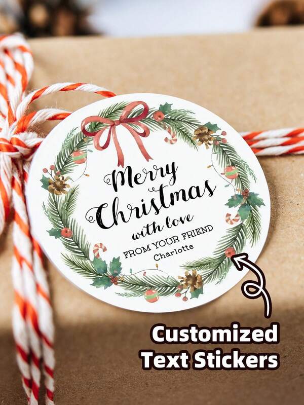 1-118PCS Etiquetas adesivas personalizadas para presente de Natal, Etiquetas personalizadas para guirlanda de Natal, Etiquetas circulares personalizadas para presente com texto - Adesivos para sacolas de presente, Etiquetas autoadesivas personalizadas para caixas de embalagem de sobremesas e produtos assados, Adesivos de Natal infantis