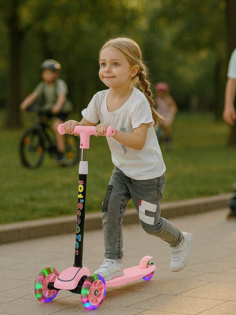 Patín Scooter Infantil de 3 Ruedas con Luces LED, Ajustable y Antideslizante - Negro - Ver 1