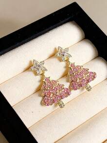 1 Pair Luxury Sparkling Star Christmas Tree Earrings, Decorated With Cubic Zirconia Stones, Suitable For Women's Daily And Christmas Wear
