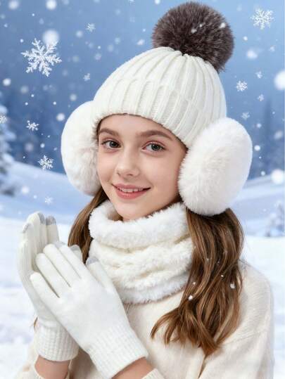 5pcs/2pcs Winter Warm Outdoor Sports Accessories: Thick Warm Hat, Neck Girdle, Touch Screen Gloves And Plush Earmuffs, Suitable For Outdoor Skiing, Cycling And Hiking