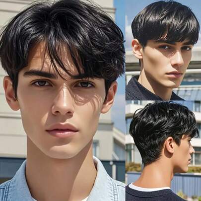 男士日常假发男士假发全头套逼真耐热纤维易打理高光假发修脸效果