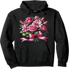 Elegant Pink Rose And Lily Bouquet With A Bow Shapes Mania Pullover Hoodie - 黑色 18 - 查看 1