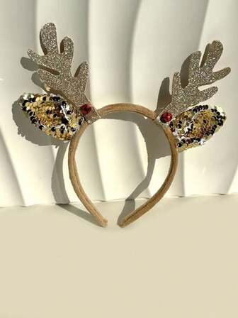 1 st. julpanna med hjorthorn, glitter långa hjortöron, julpanna med festframträdande, smink, hårband hårring, hårband för kvinnor