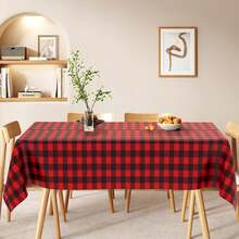 1/4pcs Christmas Red & Black Plaid Disposable Plastic Tablecloth, 54 X 108 Inch Rectangular Tablecloth, Suitable For Lumberjack Theme, Picnic, Birthday, Christmas Party Decoration