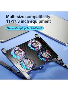 Portable Foldable Laptop Cooling Pad - 7 - Level Height Adjustment, 4 Quiet LED Fans, Stable Non - Slip Design For 11 - 19.3 Inch Laptops, USB Powered