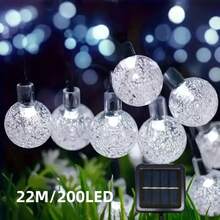 Solar-betriebene Outdoor-Lichterkette - 5 Meter 20 LED, 12 Meter 100 LED, 22 Meter 200 LED, Kristallkugel Lichterkette, mit 8 Beleuchtungsmodi, geeignet für Gärten, Camping, Weihnachtsdekoration, verschiedene Feste und Partydekorationen