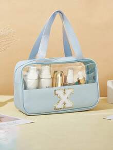 1PC Transparent PVC Toiletry Bag For Makeup Tools Letters Makeup Bag Water-Proof Portable Chenille Letter Zipper Make Up Organizer Minimalist Initial Letter Patch Travel Toiletry Bag For Women For Bathroom Monogram Wash Bag (Letter A~Z) Gift For Mom Beach Bag Beach Essentials Beach Towel Organizer Beach Accessories Beach Stuff Holiday Bag Holiday Essentials For Winter And Fall For Vacation Valentine's Day