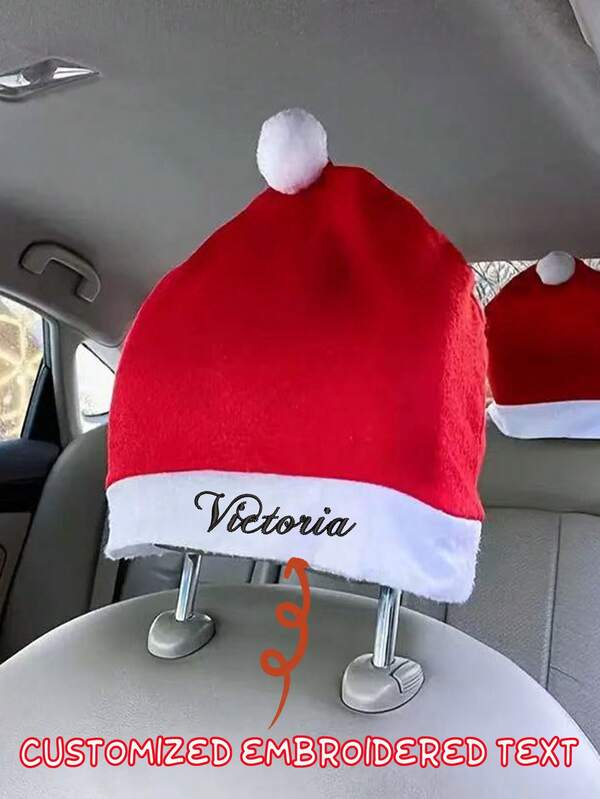 1 husă tetieră auto personalizată, brodată, de Crăciun, husă scaun auto de Crăciun, decor interior auto, cadou personalizat pentru mașină