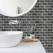 12pcs Classic Black/White/Gray Tile Wall Stickers, Suitable For Living Room And Bedroom Home Decor, Bathroom Wall Decor, Waterproof Self-Adhesive Tile Stickers, Vinyl Wallpaper, Kitchen Oil-Proof Tile Stickers - Multicolor - View 3