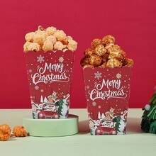 10pcs/20pcs/50pcs,Red Christmas Popcorn Gift Box-Paper Popcorn Box Bucket Snack Container For Christmas Party Supplies,Elegant Sturdy Cardboard-Style Popcorn Boxes With Golden Lettering & Santa Claus Cutouts - Christmas Party Decorations, Xmas Gift Packaging, New Year's Eve Party Decor, Popcorn Bucket Holders - Red - View 3