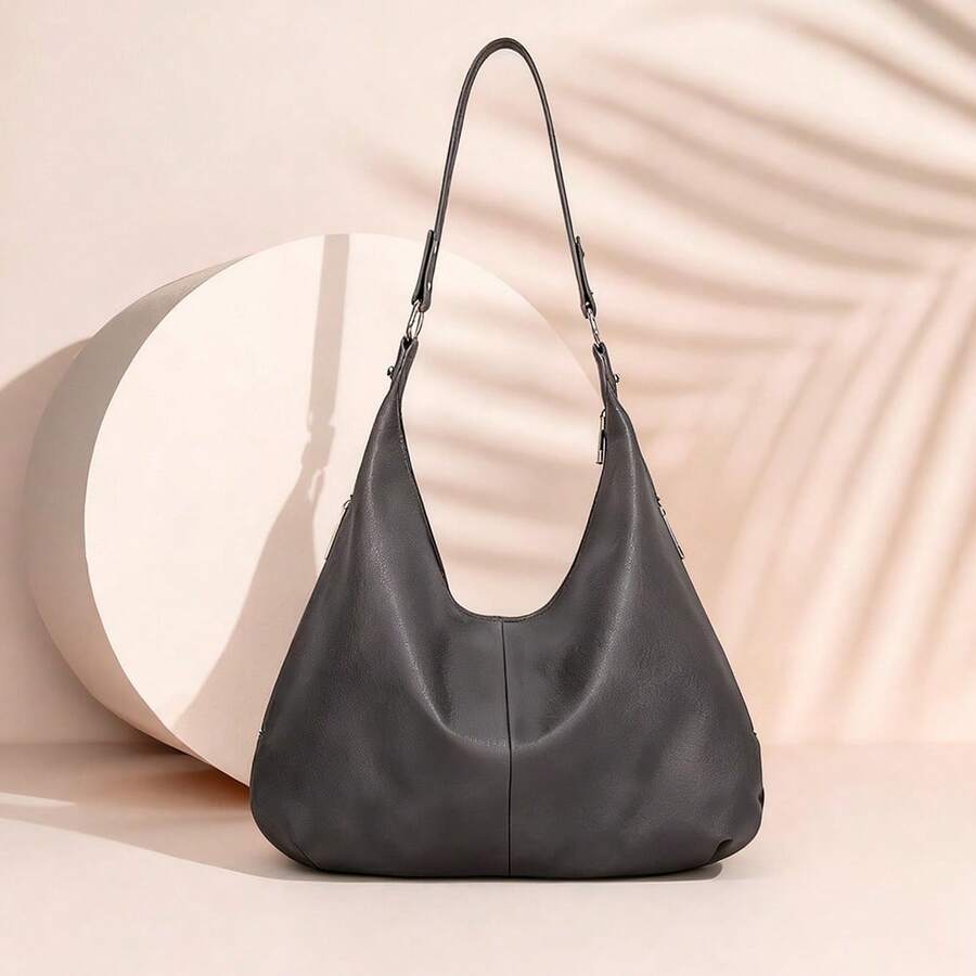 Hobo Bags Faux Leather Purses For Women Large Fashion Designer Ladies Bucket Bag Handbags - 灰色 - 查看 1