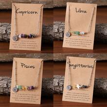 1pc Bohemian Style Natural Stone Necklace With 12 Zodiac Birthstone Pendants - Astrology Constellation ​Personalized Aries​,Taurus​​,Gemini​​,Cancer​​​​,Leo​ ,Virgo​,Libra​,Scorpio​​,Sagittarius​​,Capricorn​,Aquarius​​,Pisces​ Jewelry Perfect Birthday Gift For Her Women, Men, Daughte, Wedding Party Mother's Day Christmas Versatile Everyday Wear (Stone Shape, Size, And Color May Vary)
