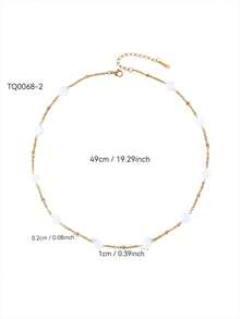 TONSI 1 件韩国时尚 INS 简约贝壳珍珠四叶草串珠链项链，18K 镀金不锈钢精致优雅四叶花颈链，适合日常佩戴、派对、送给朋友、家人、爱人、生日、圣诞节、万圣节的礼物 - 金色 - 查看 7