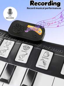 1 pezzo Tappetino musicale per pianoforte per bambini, tappeto elettronico multifonzione per gioco di batteria con i piedi, regolazione del volume, riproduce suoni di animali diversi, 6 modalità strumentali, tappetino per pianoforte impermeabile, tappeto da ballo musicale, regalo di Natale per bambini e bambine, adatto per interazione genitore-figlio in casa, richiede 3 batterie AA (non incluse)