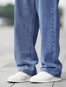 Men's Fashionable Retro Straight-Leg Jeans Young Hiphop - Teal Blue - View 5