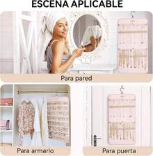 Organizador de Joyería Colgante de Doble Cara, Enrollador de Joyería de Viaje, Caja de Joyería de Doble Cara con Ganchos Giratorios, Adecuado para Armarios, Paredes y Puertas para Collares, Pendientes, Anillos, Broches, etc. - Negro - Ver 2