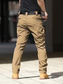 Men's Outdoor Hiking Pants, Wind-Resistant, Water-Resistant, Soft-Shell, Lightweight Tactical Cargo Pants IX7 Multiple Pockets (Without Belt) - Brown - View 3