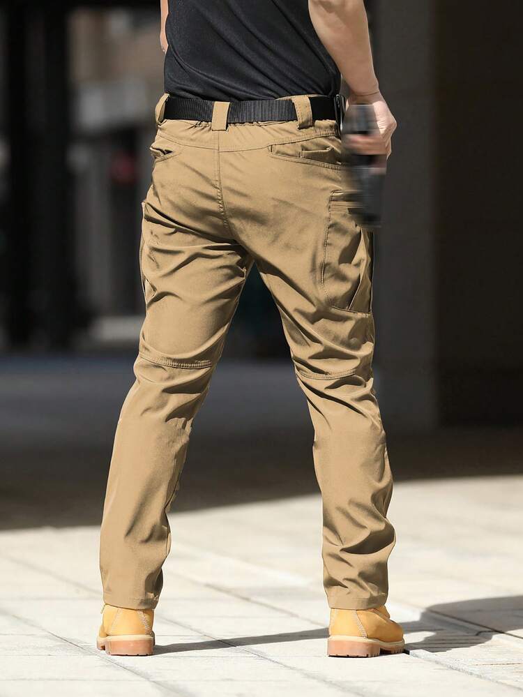 Męskie spodnie trekkingowe, lekkie, taktyczne spodnie cargo z miękkiej skorupy IX7, spodnie bojowe z wieloma kieszeniami (bez paska) - Brązowy - Zobacz 2