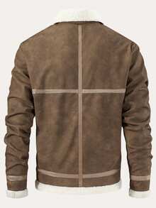 Fur Jacket Fur Coat Men's Winter Jacket This Brown Faux Shearling Jacket Combines Warmth With Style. The Faux Shearling Trim At The Collar, Cuffs, And Hem Adds A Soft, Fluffy Texture That Effortlessly Elevates Your Look With An Elegant Touch Gift This Winter's Top Recommendation For Husbands/Boyfriends - Brown - View 3