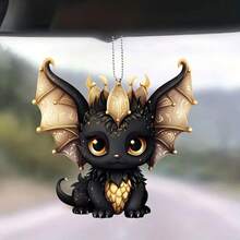 1pc 2D Acrylic Black & Gold Dragon Shaped Hanging Ornament, Car Rearview Mirror Decor, Home Decoration, Keychain, Bag Charm, Small Gift