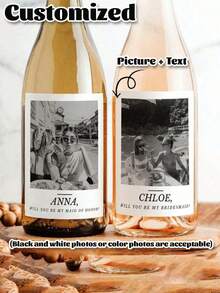 1/4/6/8 buc etichetă personalizată pentru vin, etichetă impermeabilă, etichetă personalizată pentru vin, fotografie alb-negru, fotografie alb-negru cu majuscule, domnișoară de onoare, cerere în căsătorie, etichetă de vin, cadou de nuntă, cadou de aniversare, cadou de logodnă, cadou pentru el/ea, cadou de Ziua Mamei, autocolante pentru cadou de Ziua Tatălui, etichetă de șampanie
