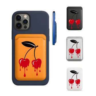 1 세트 체리 마그네틱 카드 홀더 맥세이프 접착 PU 가죽 카드 케이스 전화 커버, 1-2개의 카드를 담을 수 있습니다